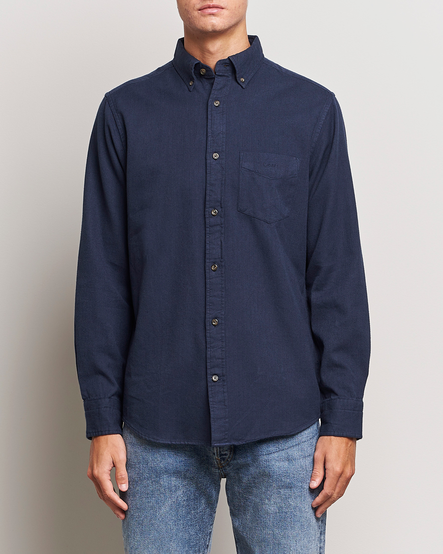 Men | Flannel Shirts | GANT | Regular Fit Herringbone Flannel Shirt Marine