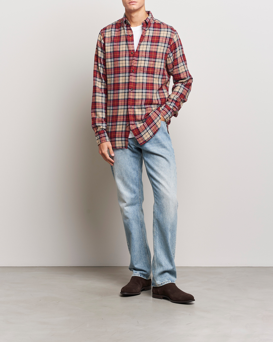 Men | Shirts | GANT | Regular Fit Flannel Checked Shirt Plumped Red