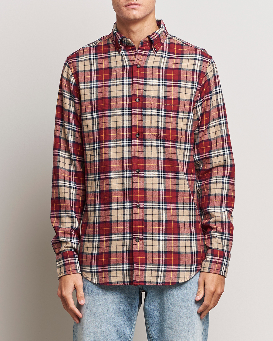 Men | Flannel Shirts | GANT | Regular Fit Flannel Checked Shirt Plumped Red