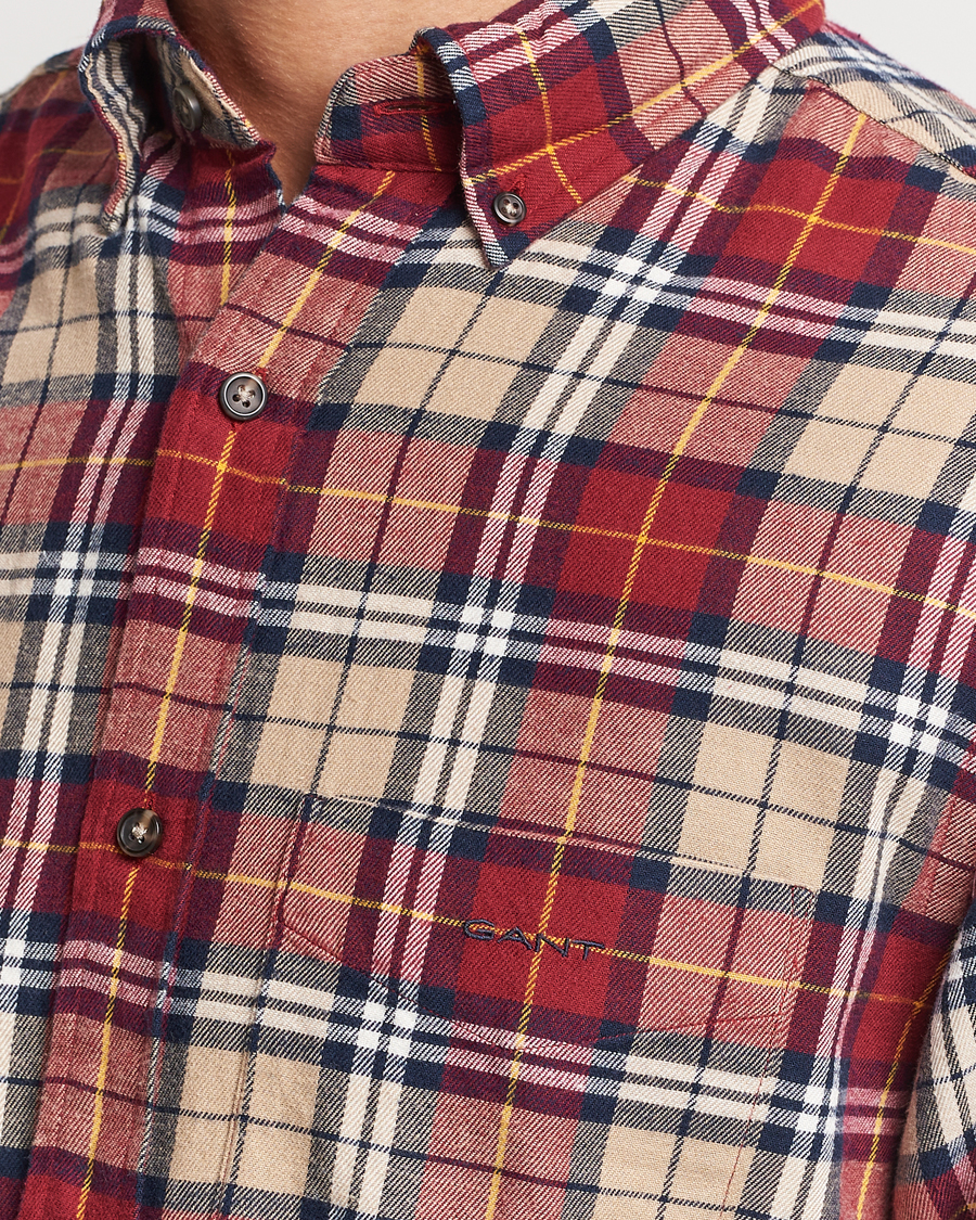 Men | Shirts | GANT | Regular Fit Flannel Checked Shirt Plumped Red