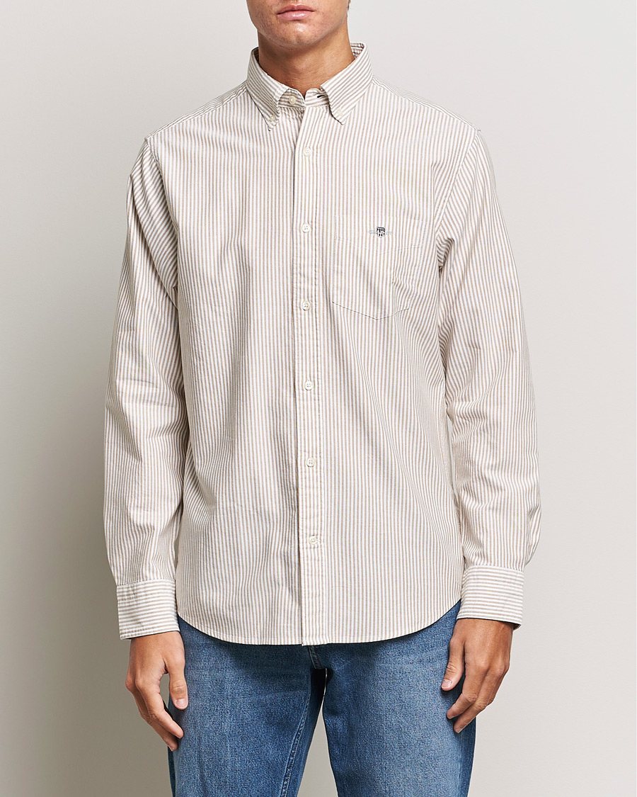 Men | Shirts | GANT | Regular Fit Striped Oxford Shirt Woody Brown