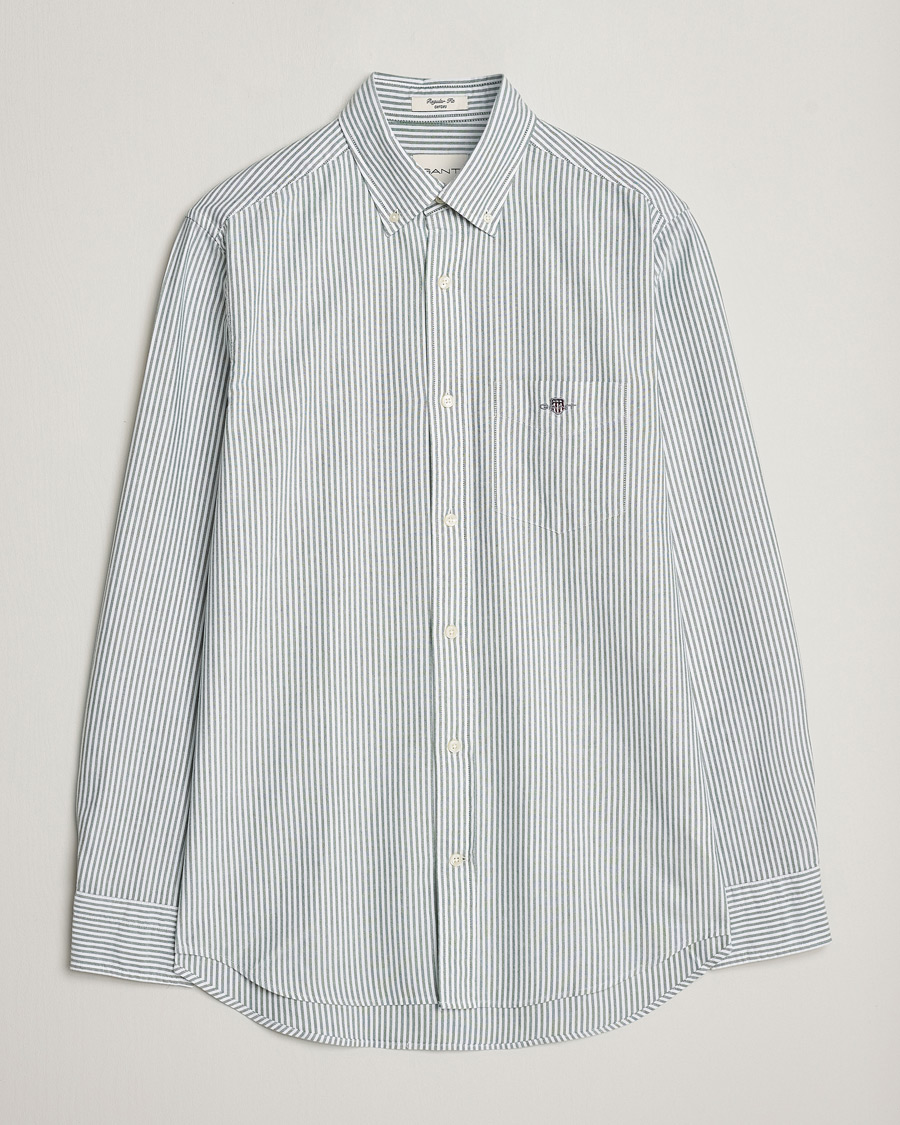 Men |  | GANT | Regular Fit Striped Oxford Shirt Forest Green