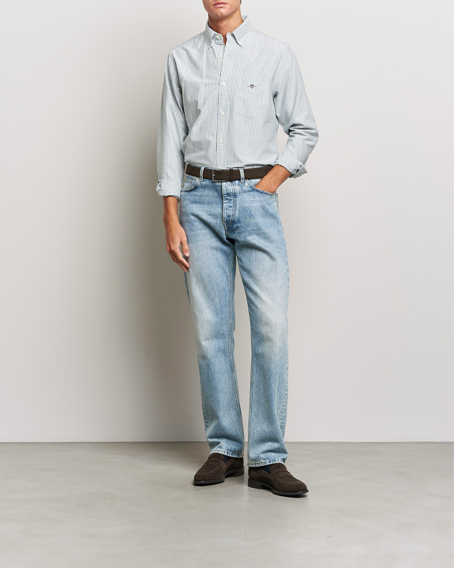 Men | Shirts | GANT | Regular Fit Striped Oxford Shirt Forest Green
