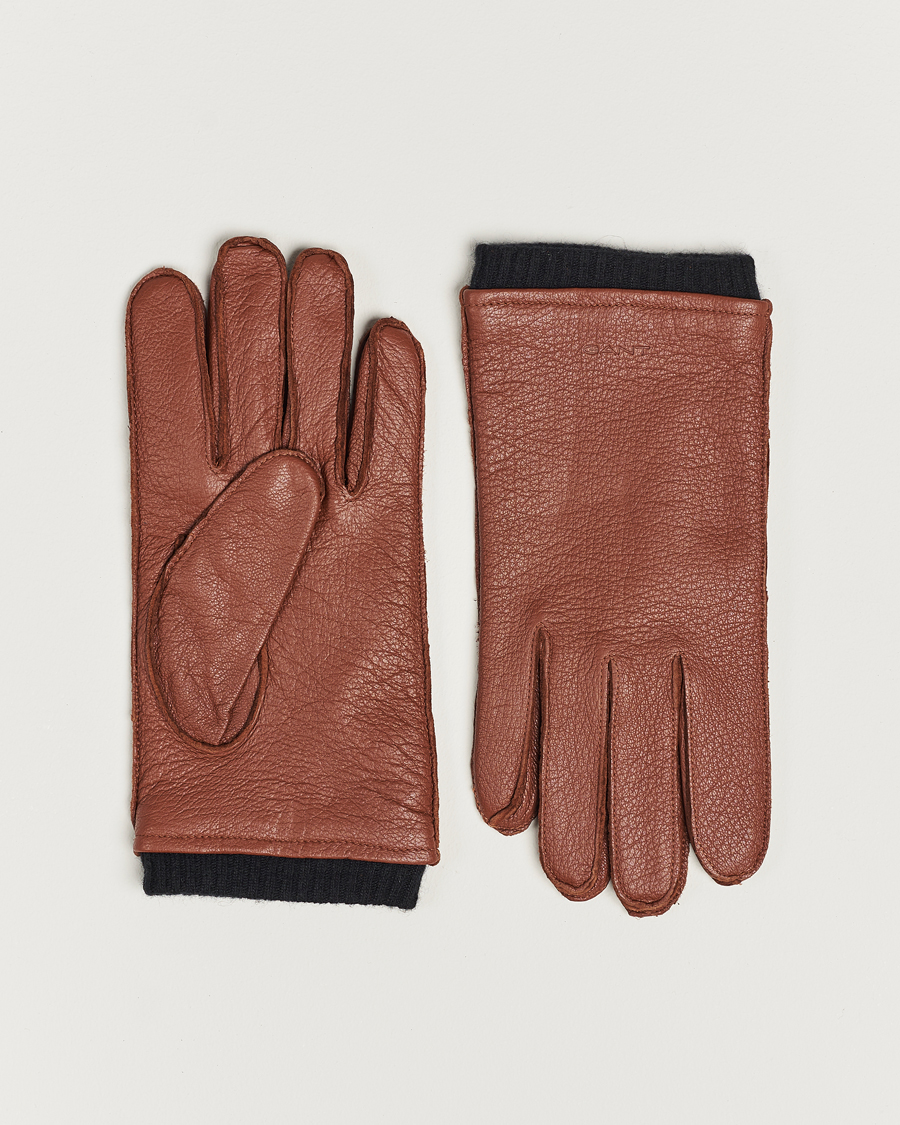 Men | Gloves | GANT | Wool Lined Leather Gloves Clay Brown