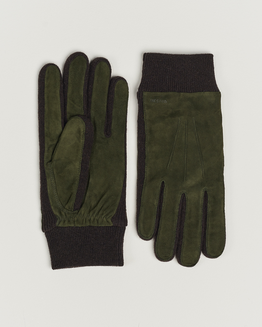 Men | Hestra | Hestra | Geoffery Suede Wool Tricot Glove Dark Olive