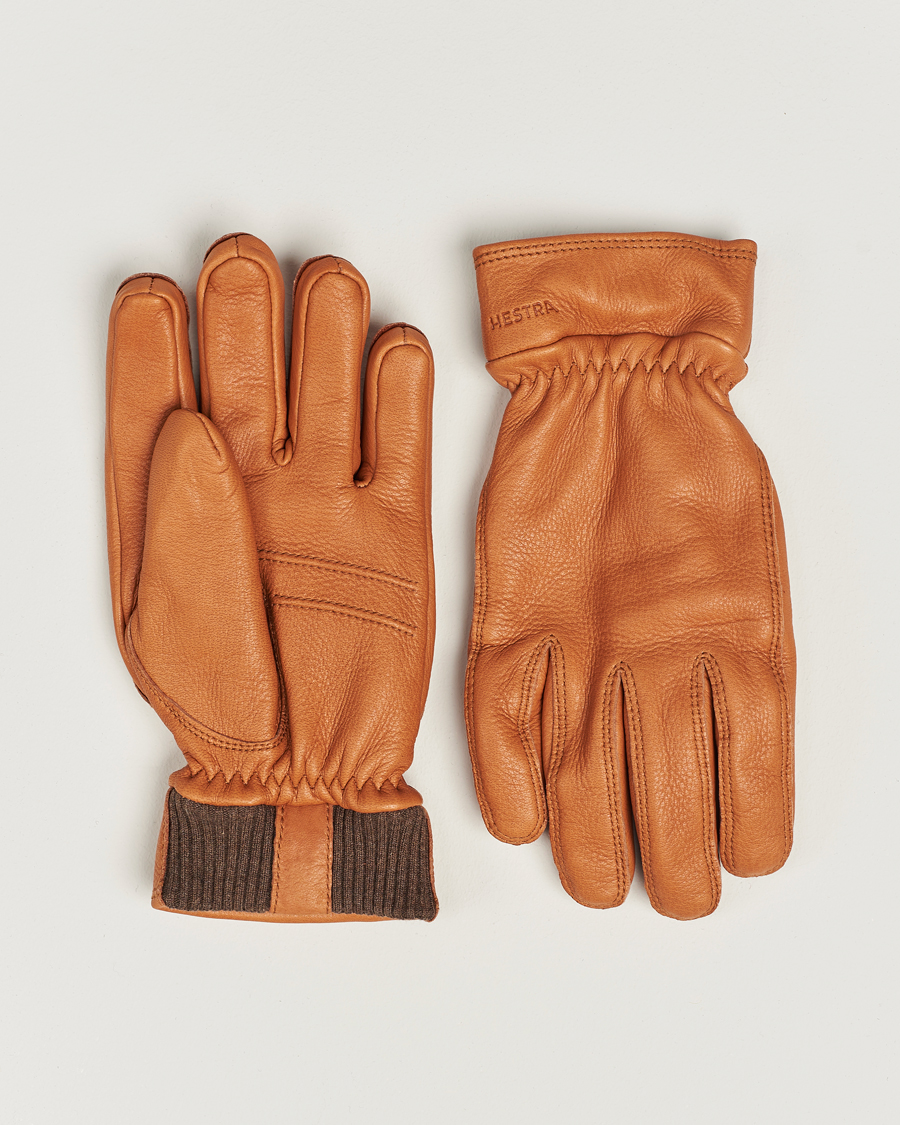 Men | Hestra Kjetil Deerskin Rib Knitted Cuff Glove Cognac | Hestra | Kjetil Deerskin Rib Knitted Cuff Glove Cognac