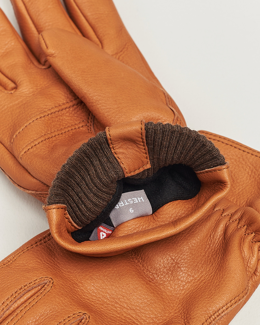 Men | Hestra Kjetil Deerskin Rib Knitted Cuff Glove Cognac | Hestra | Kjetil Deerskin Rib Knitted Cuff Glove Cognac