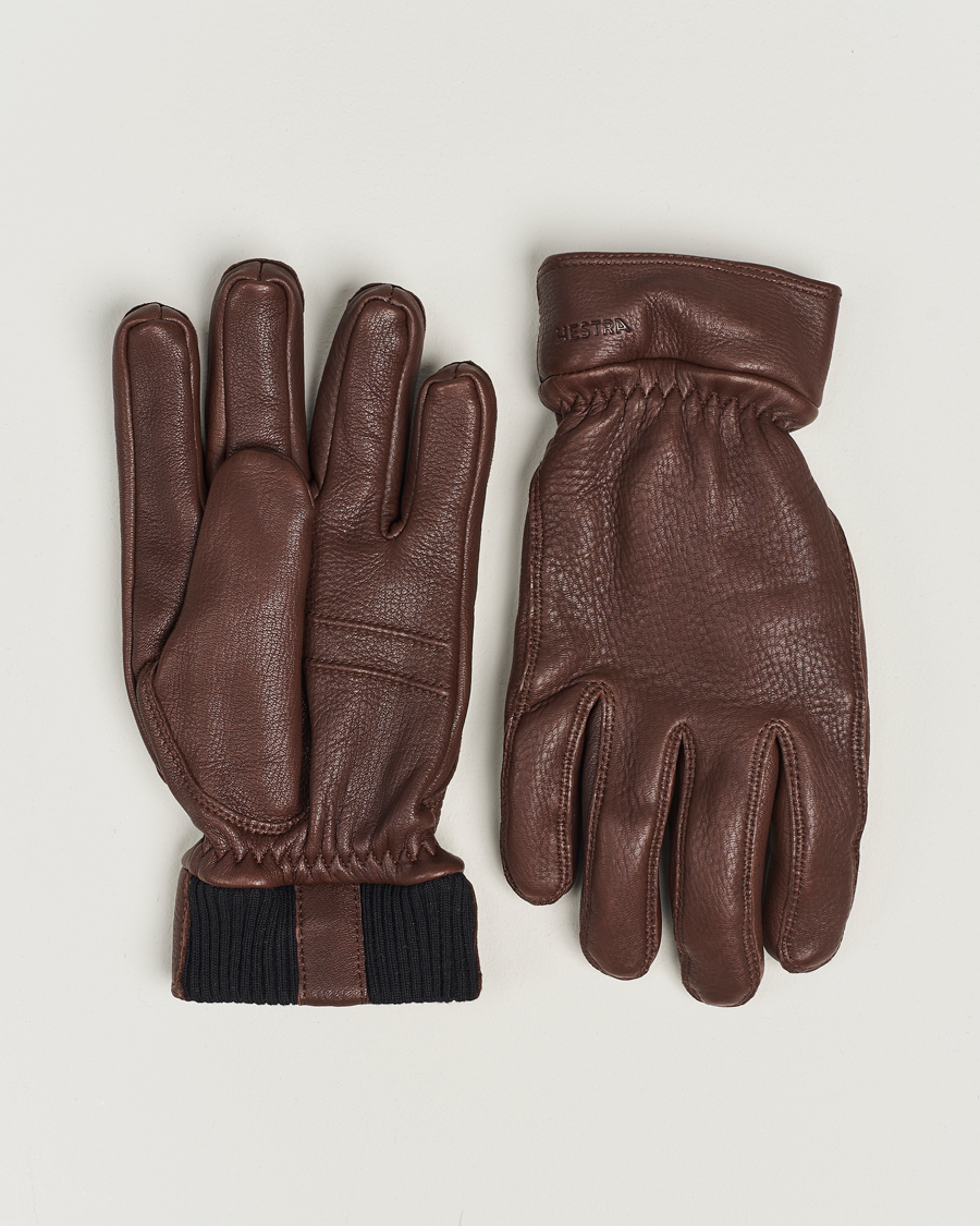 Men | Hestra Kjetil Deerskin Rib Knitted Cuff Glove Chocolate | Hestra | Kjetil Deerskin Rib Knitted Cuff Glove Chocolate