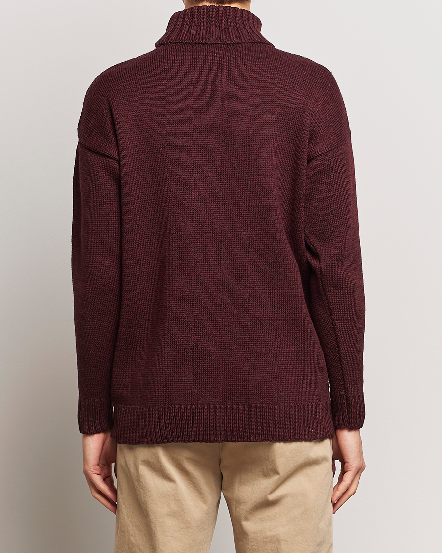 Men | Sweaters & Knitwear | Gloverall | Submariner Chunky Wool Roll Neck Burgundy