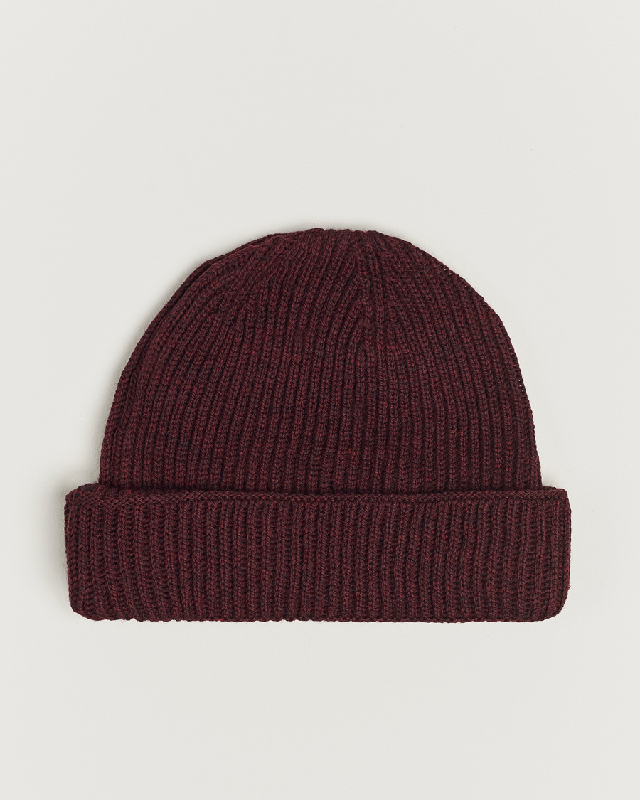 Men | Gloverall Fisherman Lambswool Beanie Burgundy | Gloverall | Fisherman Lambswool Beanie Burgundy