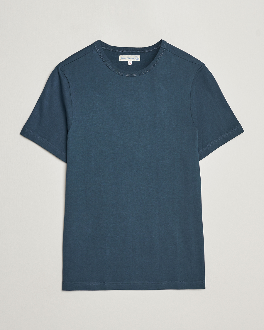 Men | T-Shirts | Merz b. Schwanen | 1950s Classic Loopwheeled T-Shirt Mineral Blue