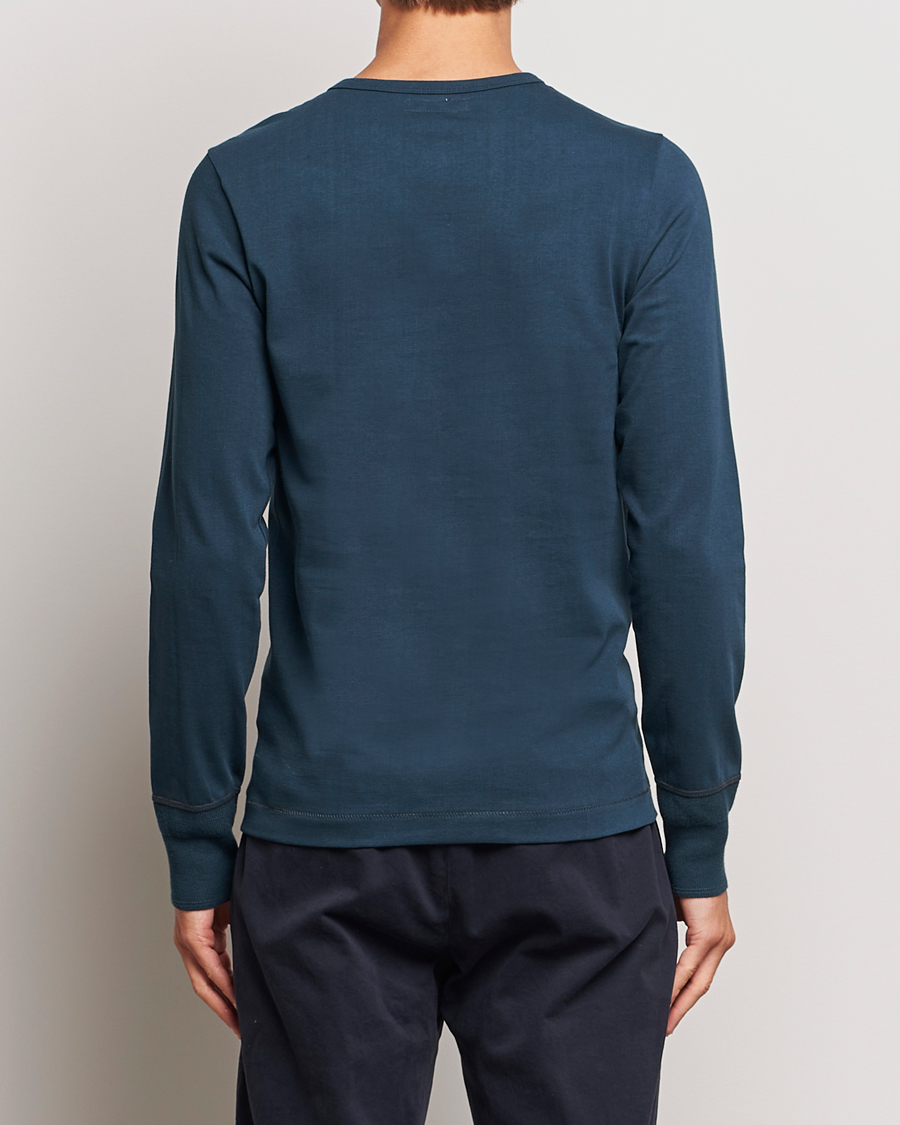 Men | Sweaters & Knitwear | Merz b. Schwanen | Classic Organic Cotton Henley Mineral Blue