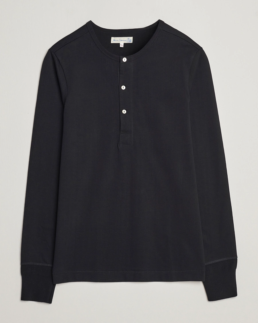 Men | Sweaters & Knitwear | Merz b. Schwanen | Classic Organic Cotton Henley Sweater Black
