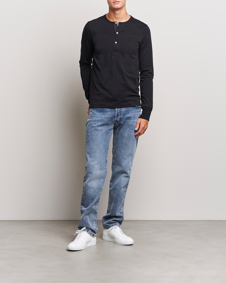Men | Sweaters & Knitwear | Merz b. Schwanen | Classic Organic Cotton Henley Sweater Black