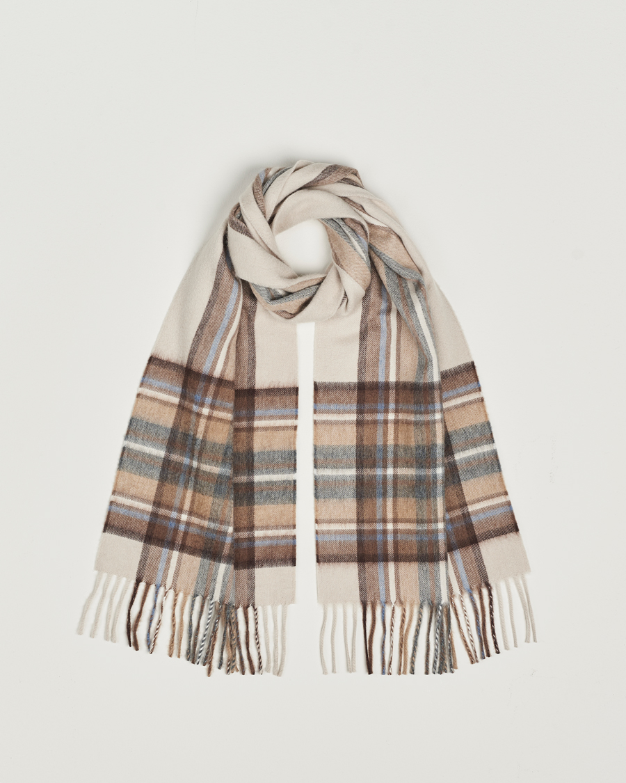Men | Begg & Co Striped/Checked Cashmere Scarf 30*160cm Natural Jean | Begg & Co | Striped/Checked Cashmere Scarf 30*160cm Natural Jean