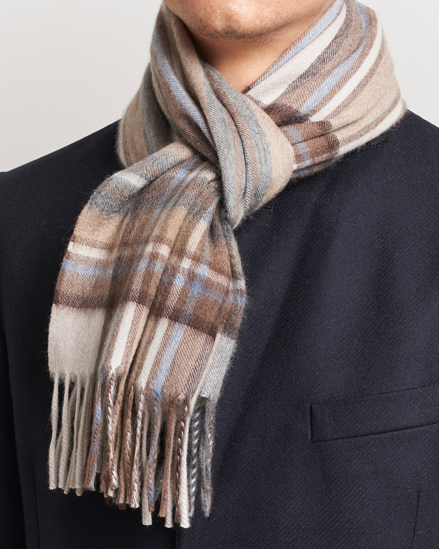 Men | Begg & Co Striped/Checked Cashmere Scarf 30*160cm Natural Jean | Begg & Co | Striped/Checked Cashmere Scarf 30*160cm Natural Jean