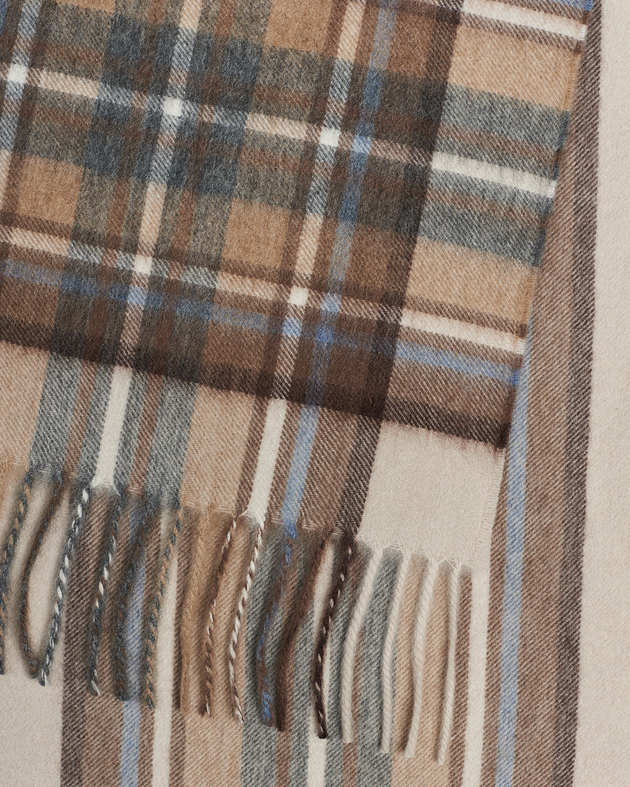 Men | Begg & Co Striped/Checked Cashmere Scarf 30*160cm Natural Jean | Begg & Co | Striped/Checked Cashmere Scarf 30*160cm Natural Jean