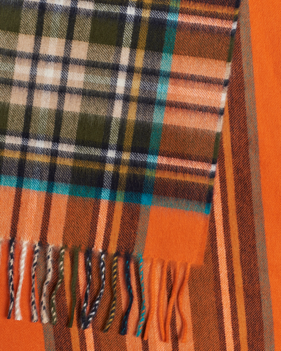 Men | Begg & Co Striped/Checked Cashmere Scarf 30*160cm Orange | Begg & Co | Striped/Checked Cashmere Scarf 30*160cm Orange