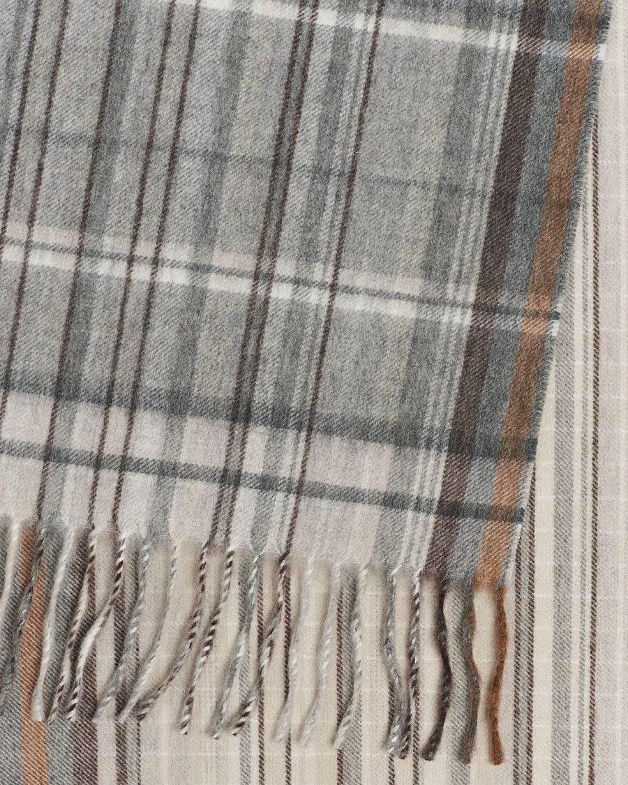 Men | Begg & Co Striped/Checked Cashmere Scarf 36*183cm Natural Grey | Begg & Co | Striped/Checked Cashmere Scarf 36*183cm Natural Grey