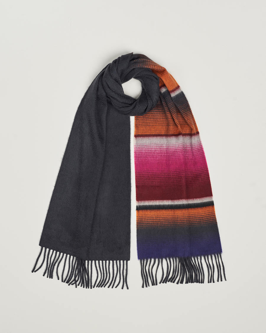 Men | Scarves | Begg & Co | Solid/Checked Cashmere Scarf 36*183cm Midnight Pink