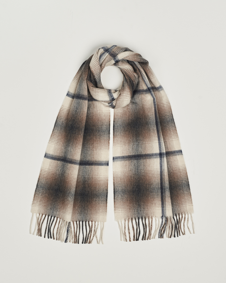 Men | Scarves | Begg & Co | Wool/Cashmere Shadow Check Scarf 32*180cm Natural Grey