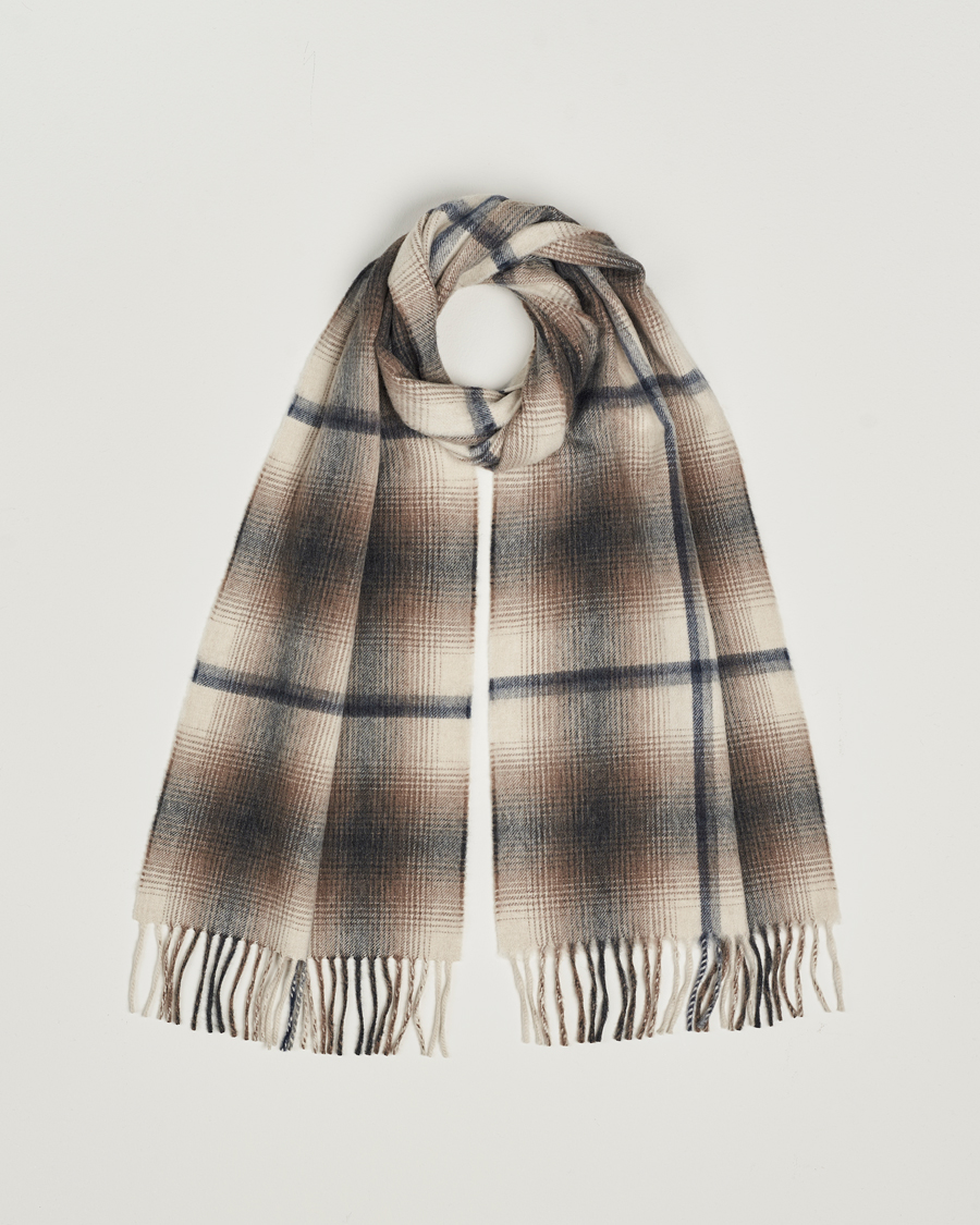 Men | Begg & Co Wool/Cashmere Shadow Check Scarf 32*180cm Natural Grey | Begg & Co | Wool/Cashmere Shadow Check Scarf 32*180cm Natural Grey