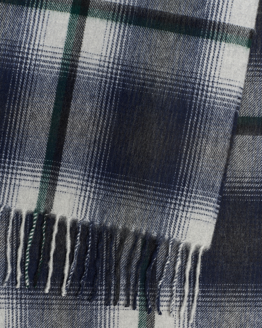 Men | Begg & Co Wool/Cashmere Shadow Check Scarf 32*180cm Silver/Navy | Begg & Co | Wool/Cashmere Shadow Check Scarf 32*180cm Silver/Navy