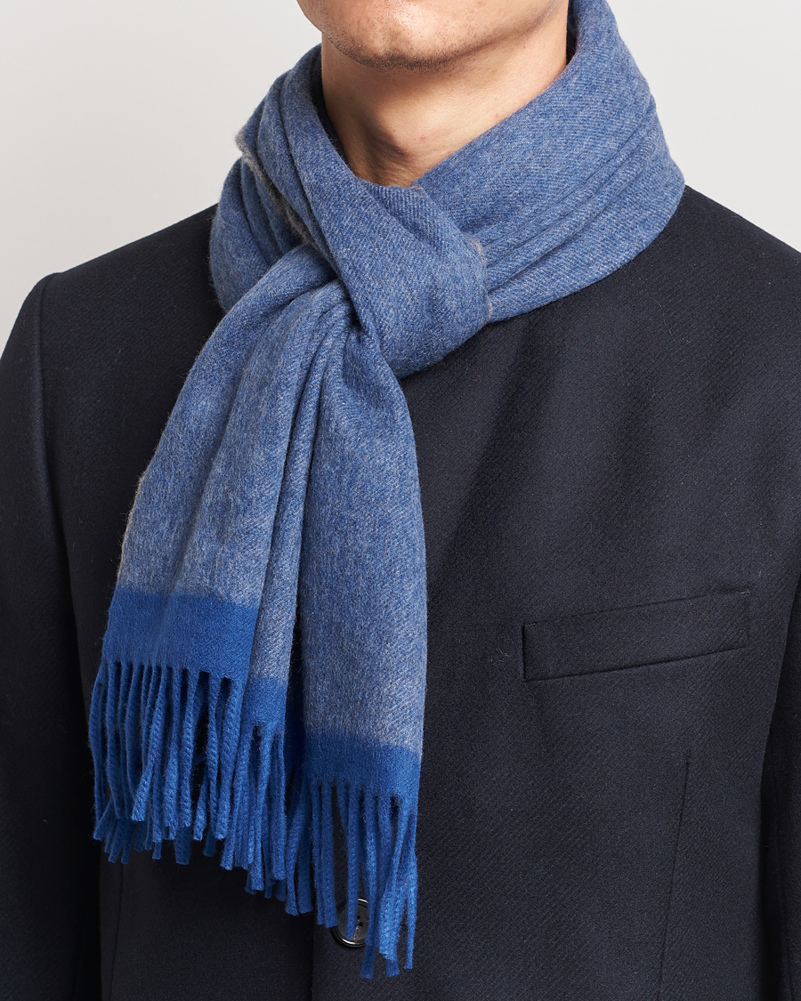 Men | Scarves | Begg & Co | Solid Board Wool/Cashmere Scarf Blue Grey