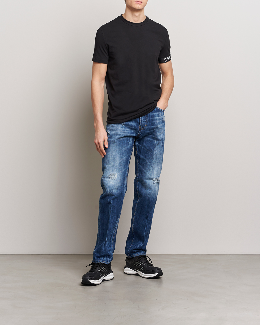 Men | T-Shirts | Dsquared2 | Taped Logo Crew Neck T-Shirt Black/White