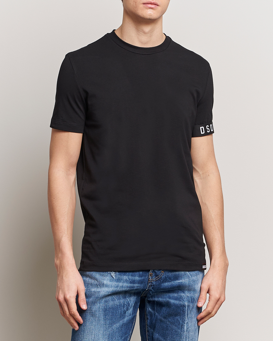 Men | Black t-shirts | Dsquared2 | Taped Logo Crew Neck T-Shirt Black/White