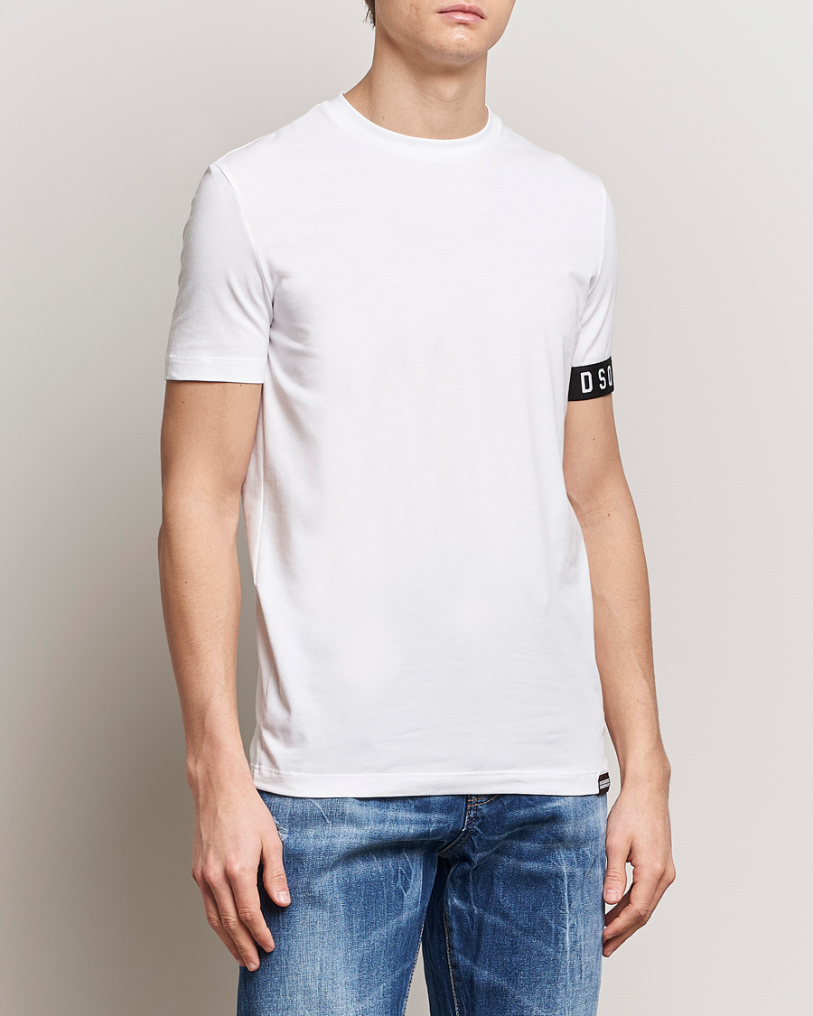 Men | T-Shirts | Dsquared2 | Taped Logo Crew Neck T-Shirt White/Black