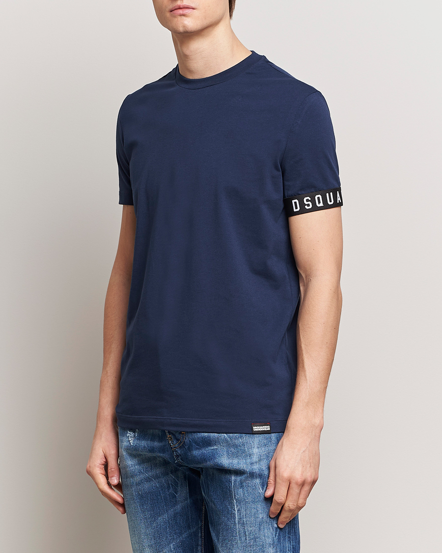 Herren | Luxury Brands | Dsquared2 | Taped Logo Crew Neck T-Shirt Navy/White