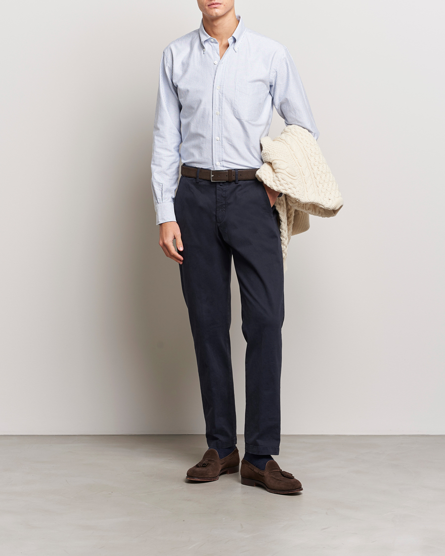 Men | Shirts | Kamakura Shirts | Vintage Ivy Oxford Button Down Shirt Blue Stripe