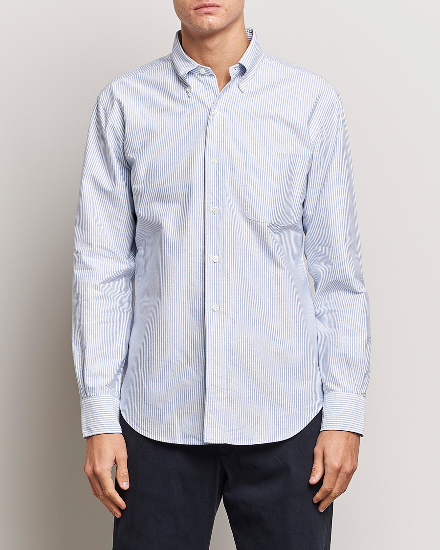 Men | Clothing | Kamakura Shirts | Vintage Ivy Oxford Button Down Shirt Blue Stripe