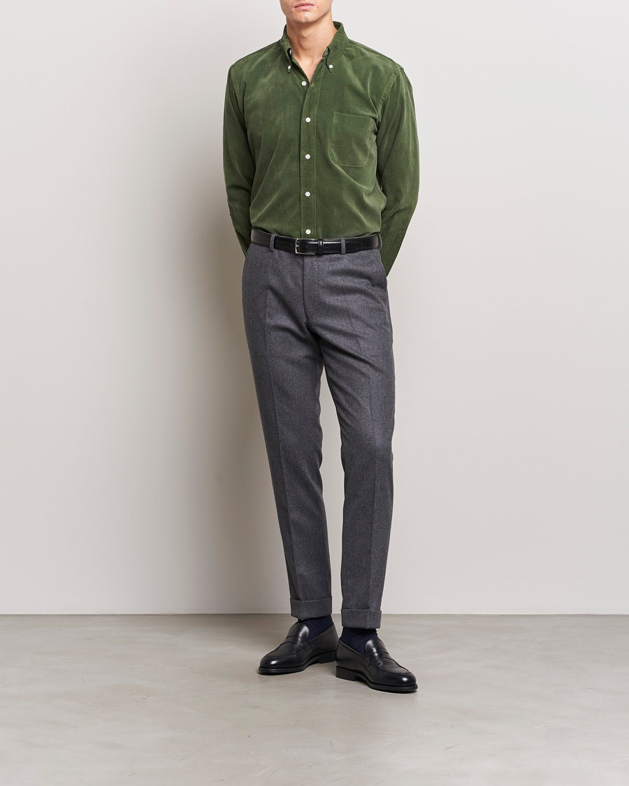 Men | Shirts | Kamakura Shirts | Vintage Ivy Japanese Corduroy Shirt Green