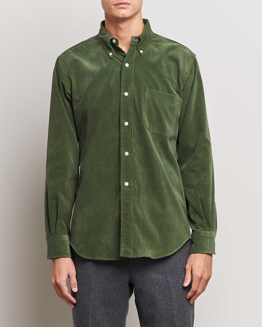 Men | Shirts | Kamakura Shirts | Vintage Ivy Japanese Corduroy Shirt Green