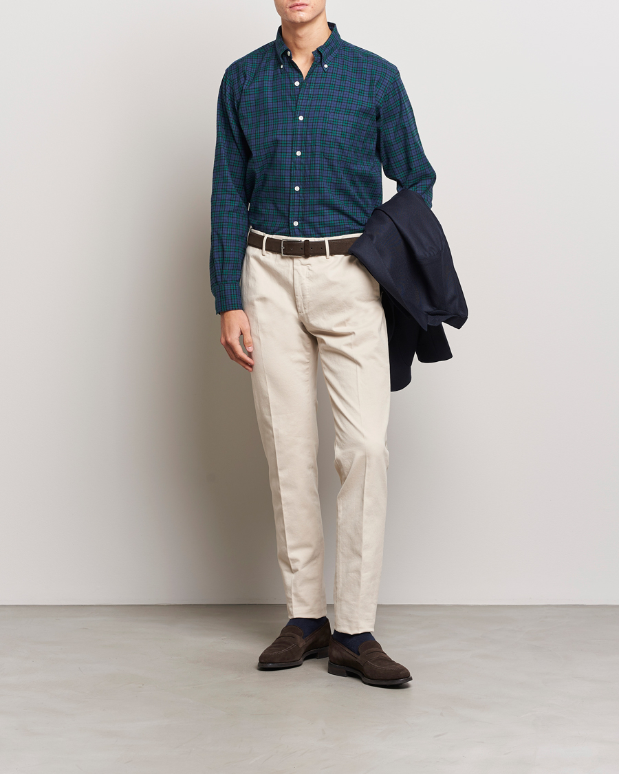 Men | Shirts | Kamakura Shirts | Vintage Ivy Blackwatch Flannel Shirt Navy/Green