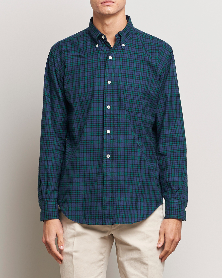 Men |  | Kamakura Shirts | Vintage Ivy Blackwatch Flannel Shirt Navy/Green
