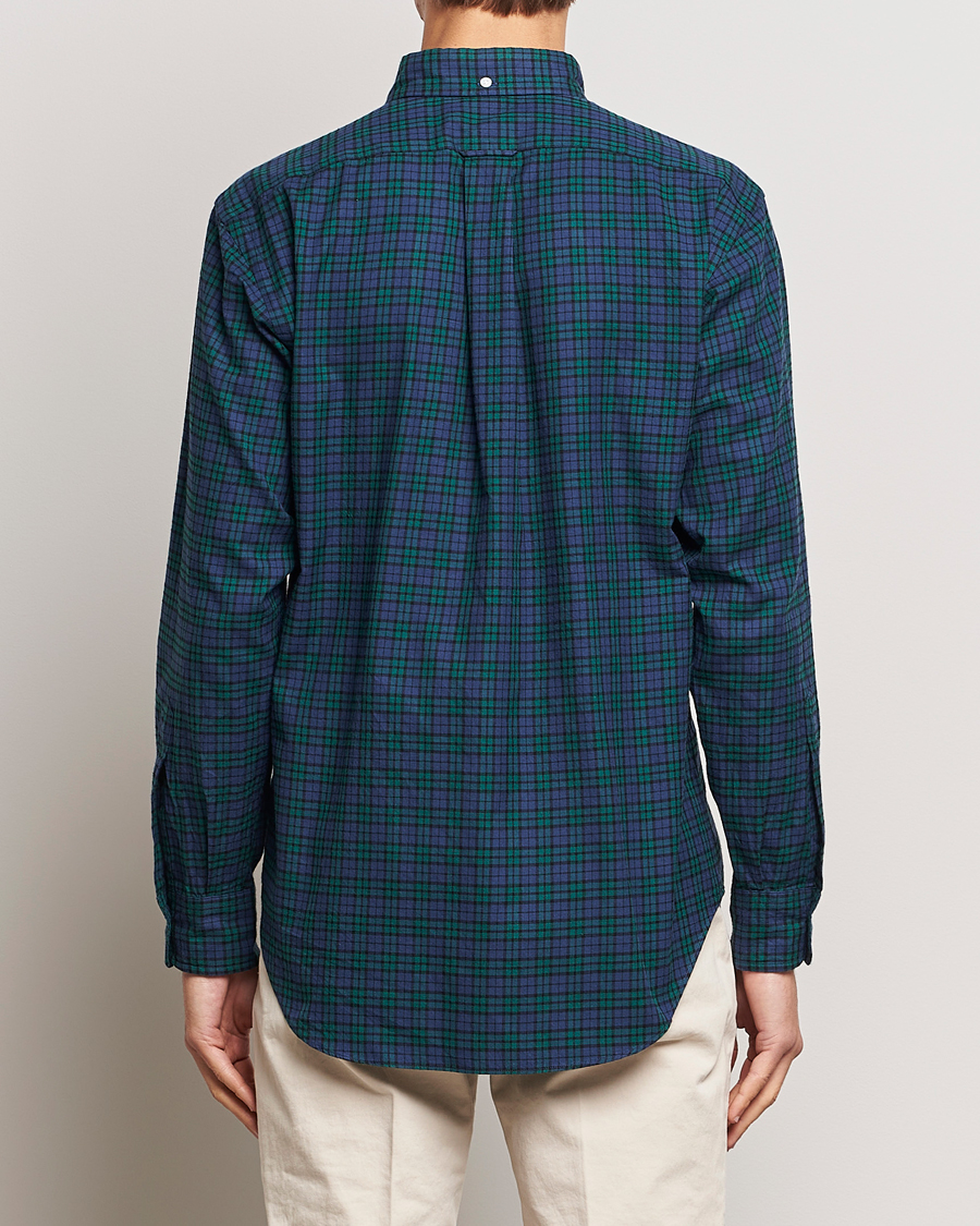 Men | Shirts | Kamakura Shirts | Vintage Ivy Blackwatch Flannel Shirt Navy/Green