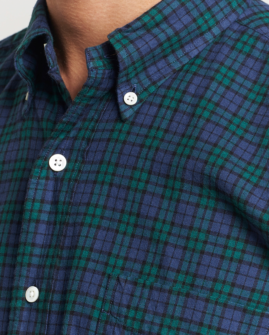 Men | Shirts | Kamakura Shirts | Vintage Ivy Blackwatch Flannel Shirt Navy/Green