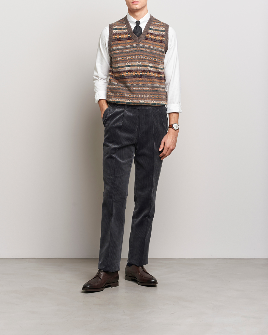 Men | Sweaters & Knitwear | Beams F | Cashmere Fairisle Vest Dark Brown