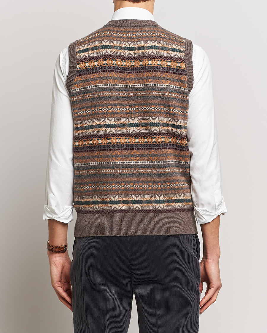 Men | Sweaters & Knitwear | Beams F | Cashmere Fairisle Vest Dark Brown