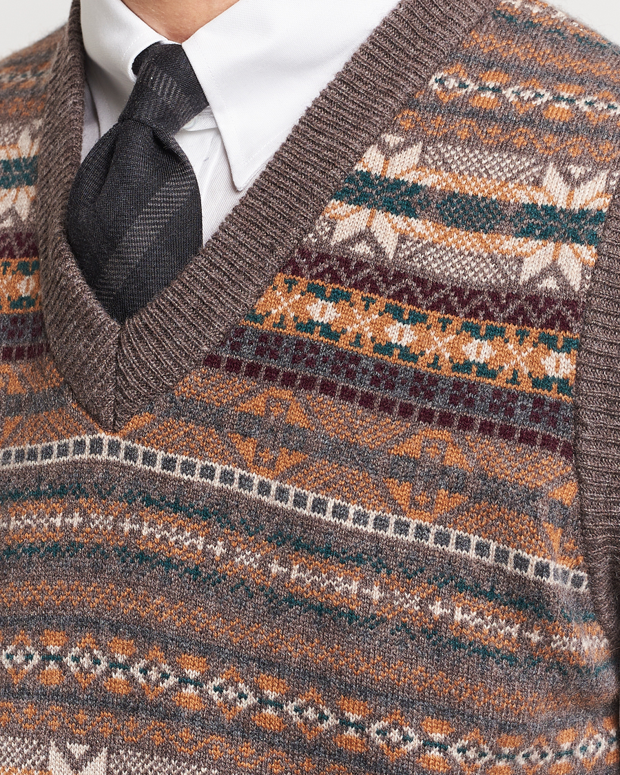 Men | Sweaters & Knitwear | Beams F | Cashmere Fairisle Vest Dark Brown