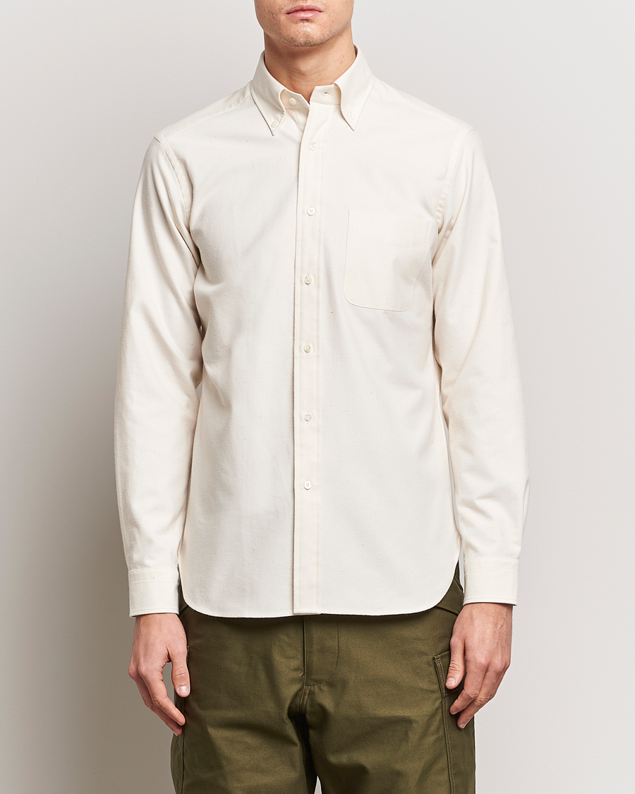 Men | Shirts | Beams F | Cotton Flannel Button Down Shirt Off White