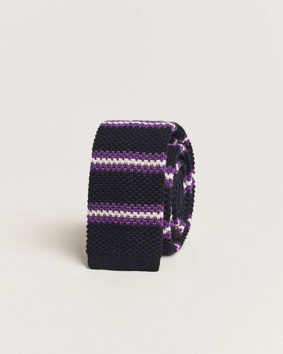 Men | Beams F Striped Wool Tie Black/Purple | Beams F | Striped Wool Tie Black/Purple
