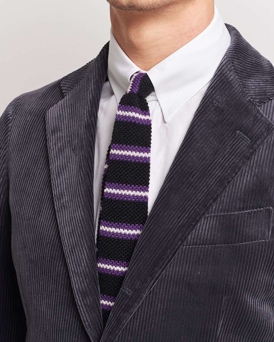 Men | Beams F Striped Wool Tie Black/Purple | Beams F | Striped Wool Tie Black/Purple