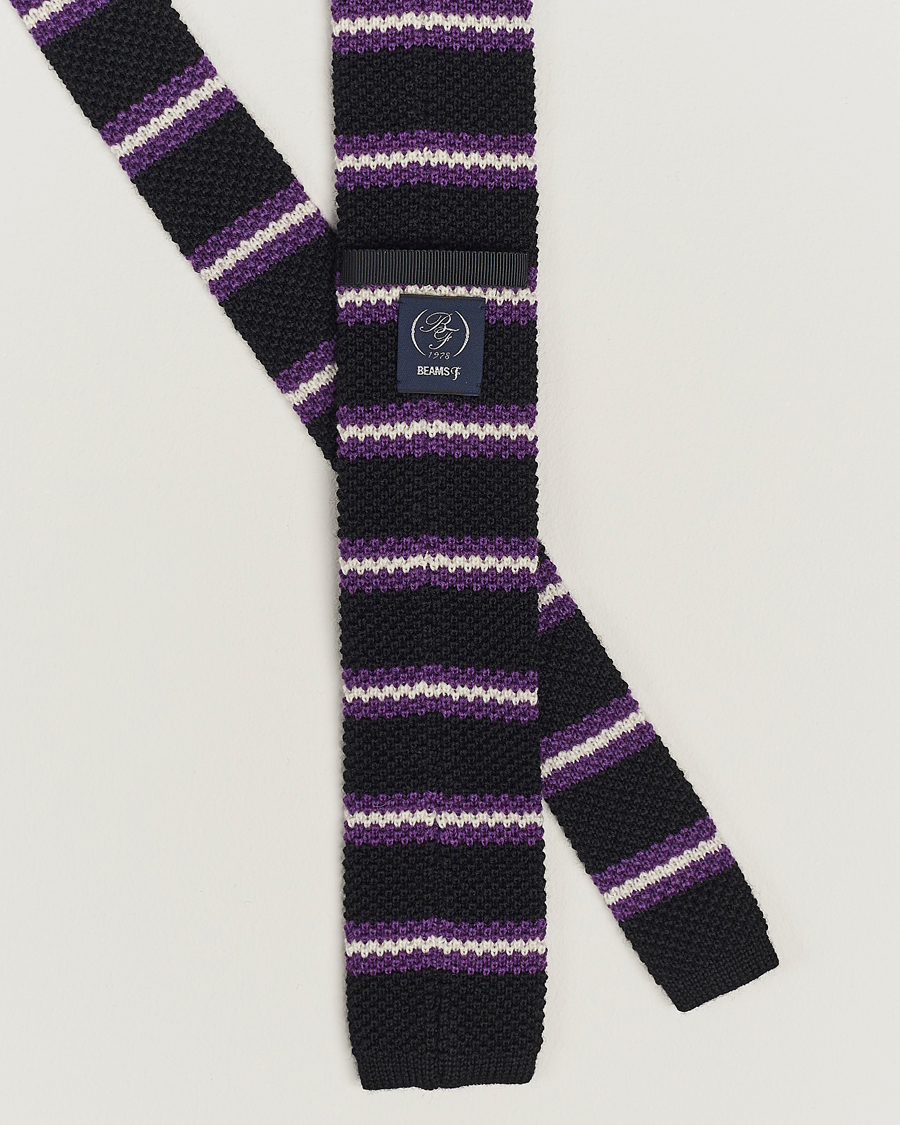 Men | Beams F Striped Wool Tie Black/Purple | Beams F | Striped Wool Tie Black/Purple