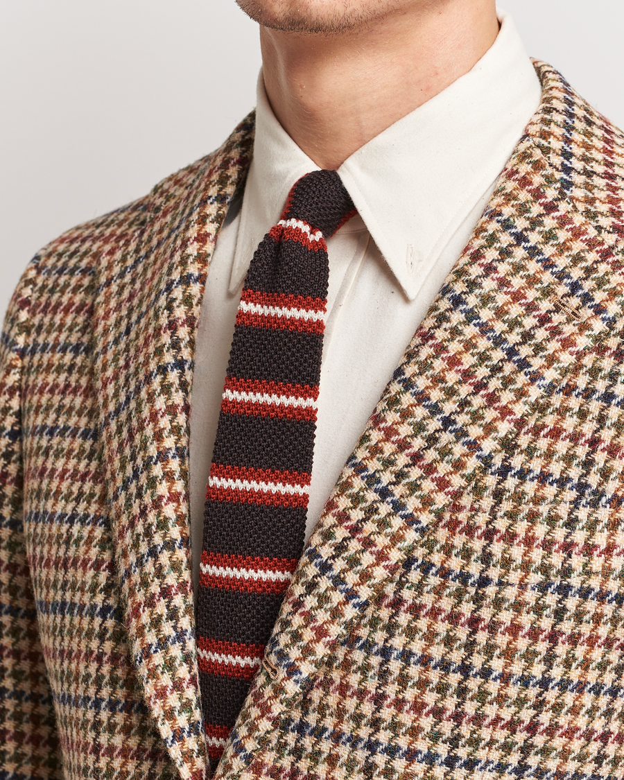 Men |  | Beams F | Striped Wool Tie Brown/Red