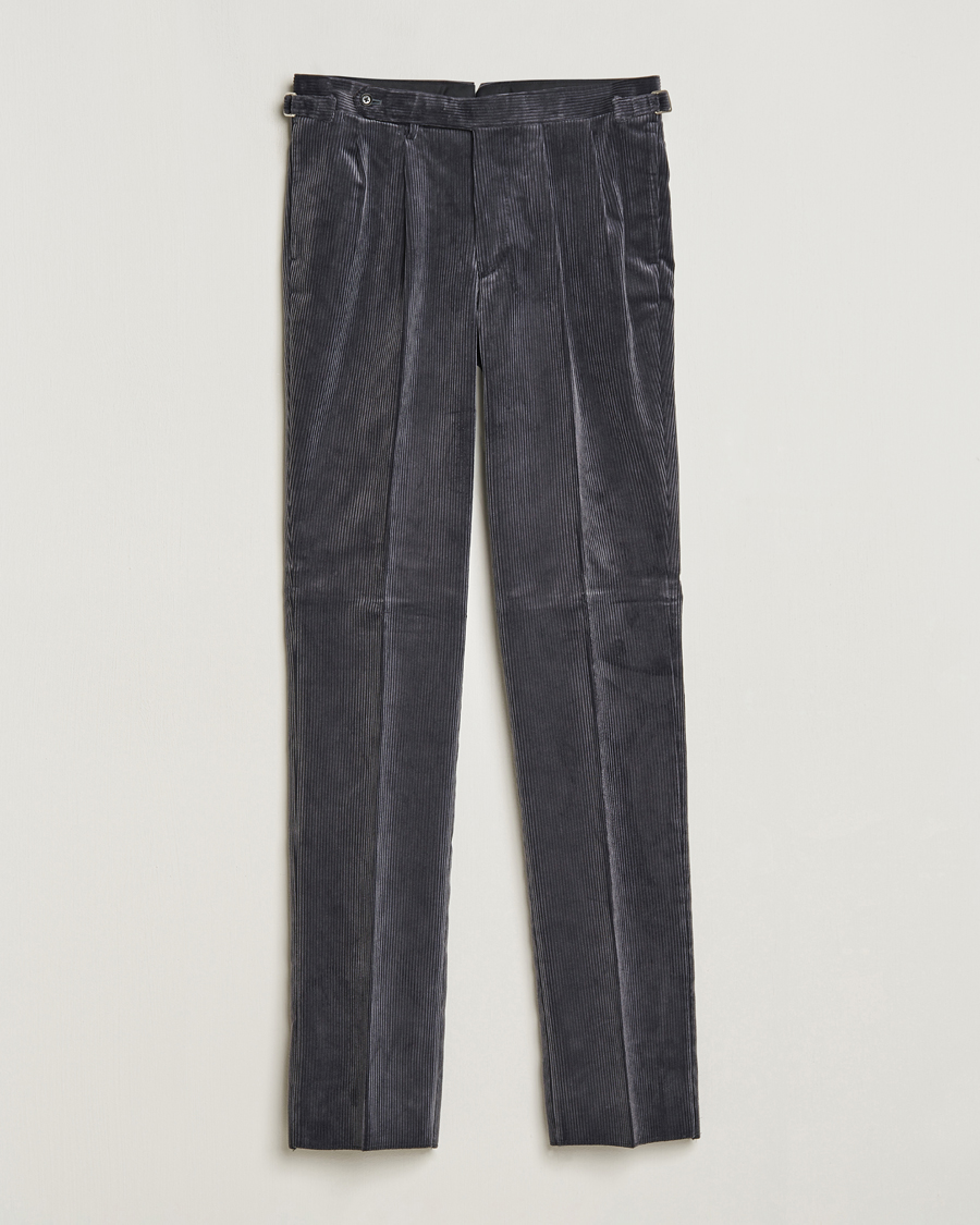 Men | Trousers | Beams F | Corduroy Side Adjuster Trousers Charcoal