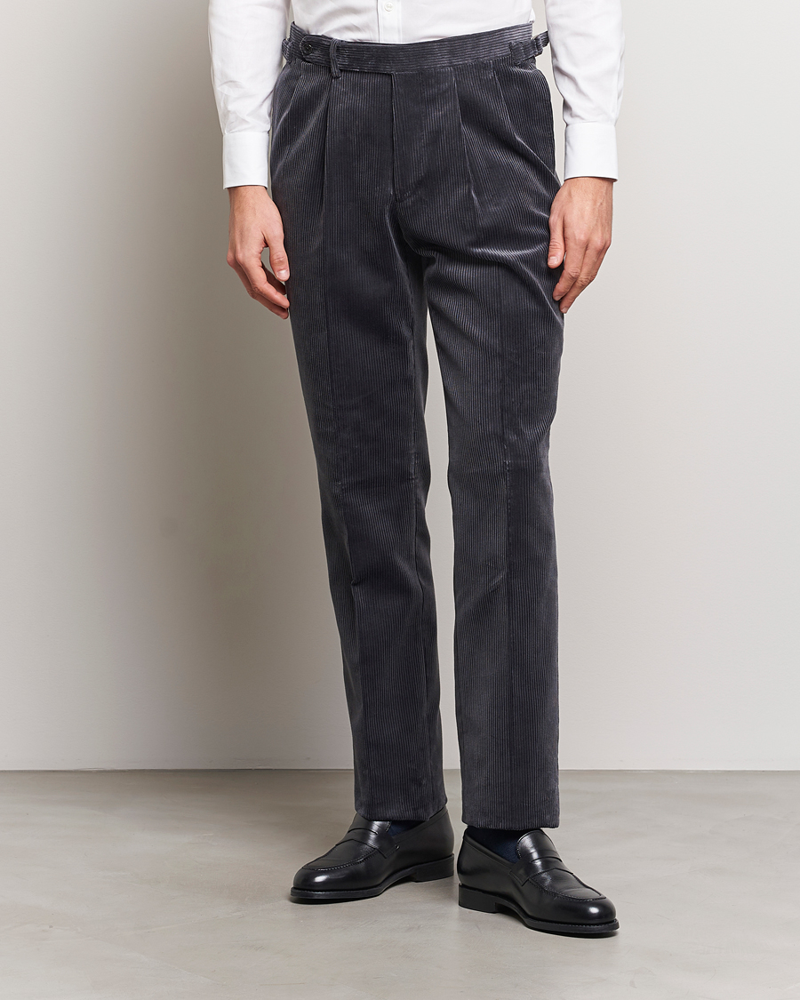 Men | Trousers | Beams F | Corduroy Side Adjuster Trousers Charcoal